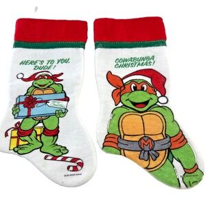 VTG 1990 Set of 2 Teenage Mutant Ninja Turtles Felt 15"‎ Christmas Stockings